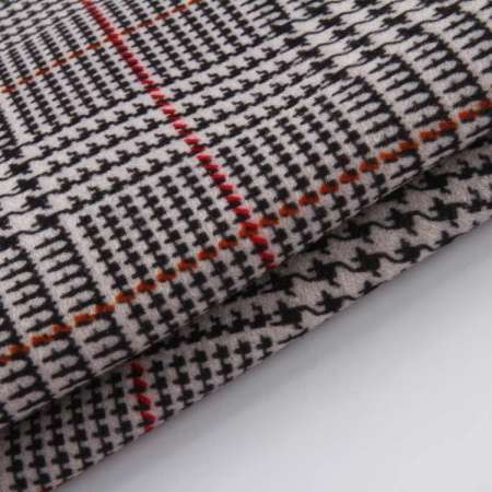 100% polyester plaid checked brushed paper print woolen suit fabric for long coat